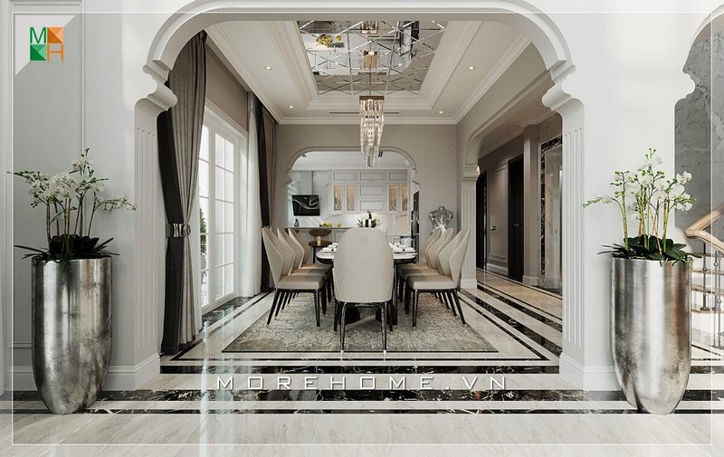 Thiết kế bàn ăn biệt thự phong cách hiện đại, trẻ trung và sang trọng